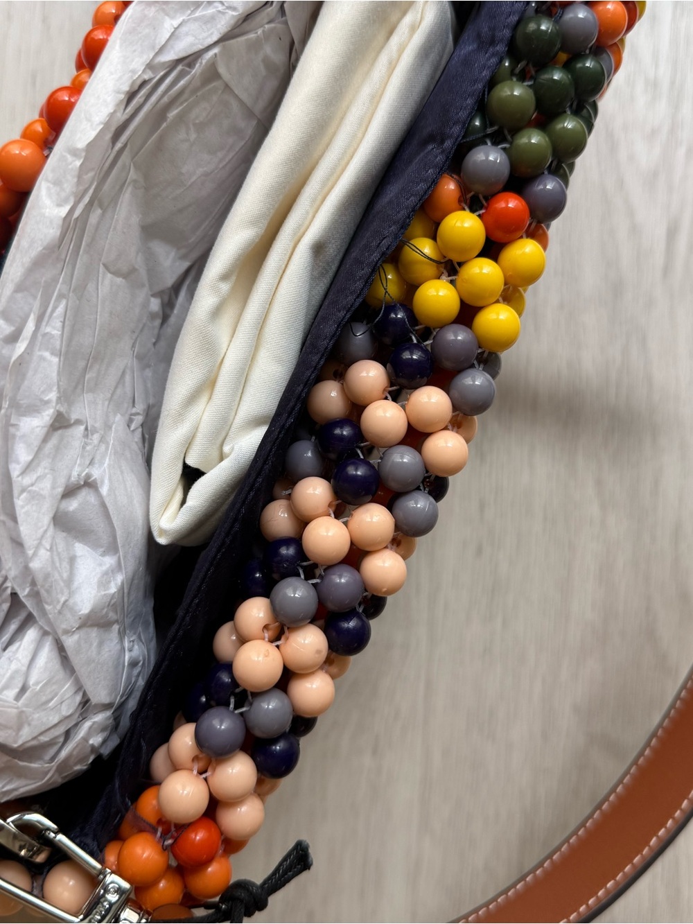 STAUD Timmy Multicolor Beaded Shoulder Bag in Orange, Pink, Yellow, Green, Navy - Picture 6 of 7